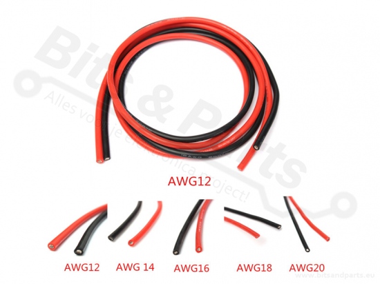 Siliconendraadset meeraderig 12AWG 3,3mm² 1 meter - rood + zwart